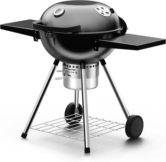 22 Inch Charcoal Grill with 2 Foldable Side Tables,Charcoal Kettle Grills with Wheels,Outdoor bbq Grill,Portable Charcoal Grill - Loft&Timber