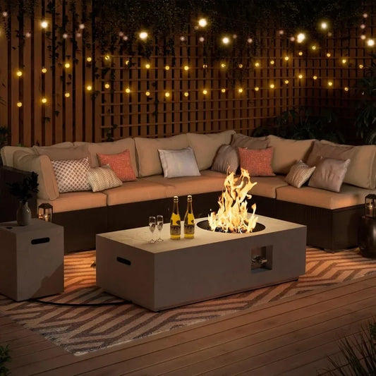 48" Stone-Look Propane Fire Pit with Round Burner - Loft&Timber