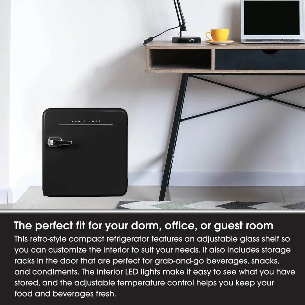 1.6 Cu Ft Retro Mini Fridge Adjustable Glass Shelf