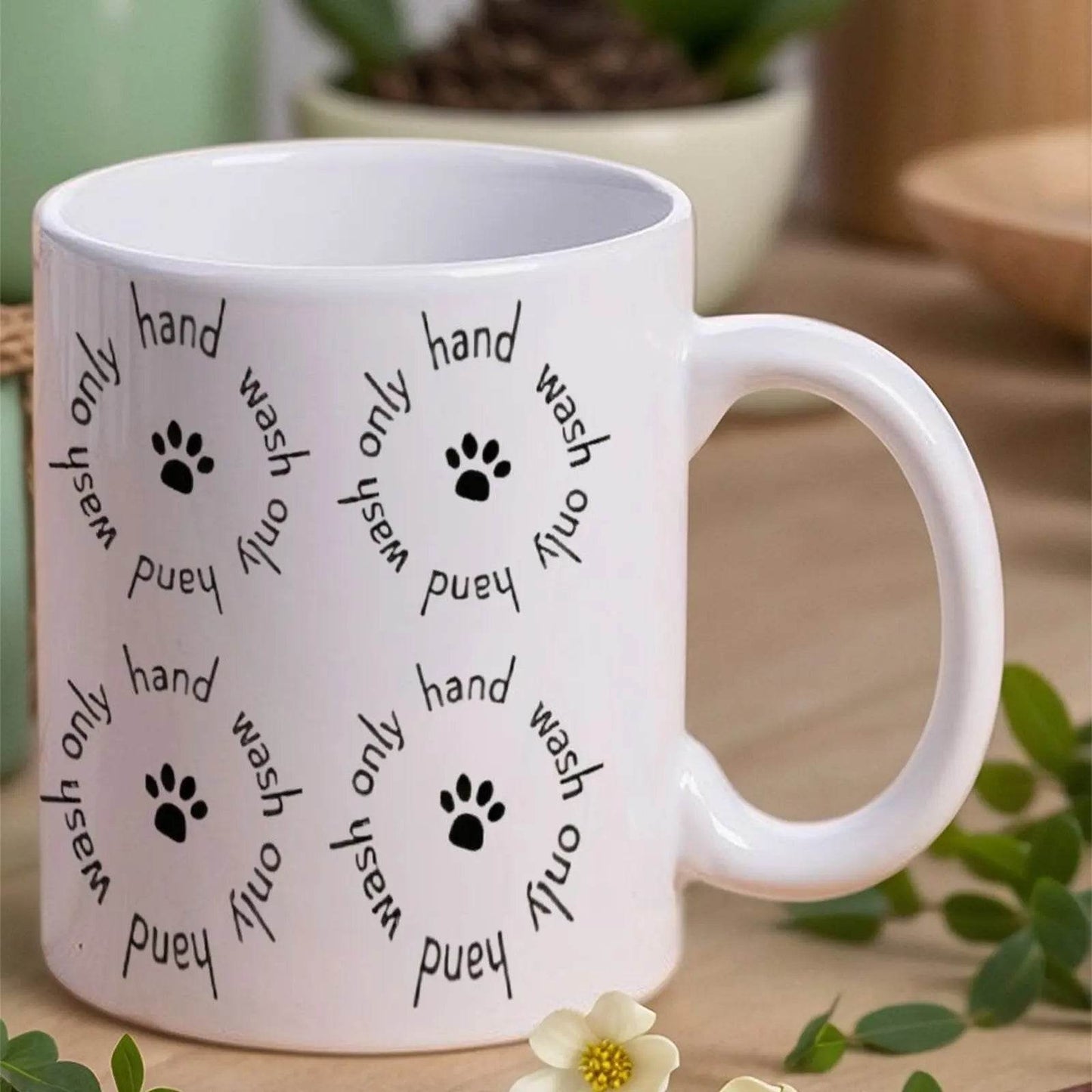 Four Black And White Paw Prints With The Words Hand Wash On Them Mugs Coffee Cups, 11oz Coffee Mug - Loft&Timber