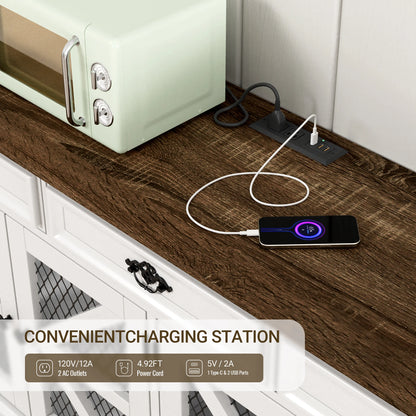 ZBOM 63" Farmhouse Buffet Sideboard Cabinet with 3 Drawers and Charging Station - Loft&Timber