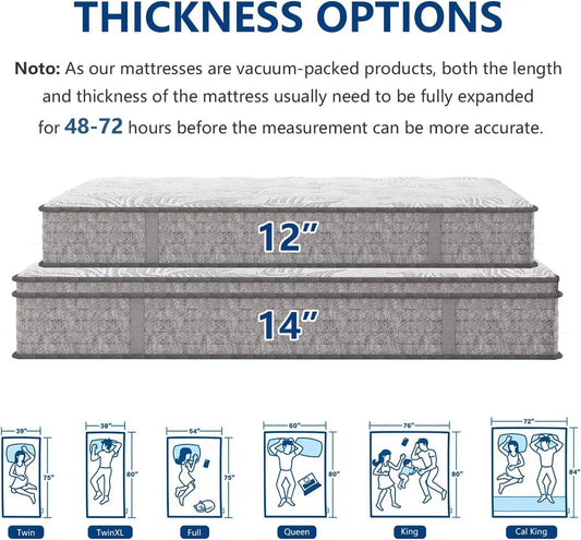 Twin XL Mattress,12 Inch Superior Hybrid XL Twin Mattress in a Box with Gel Memory Foam