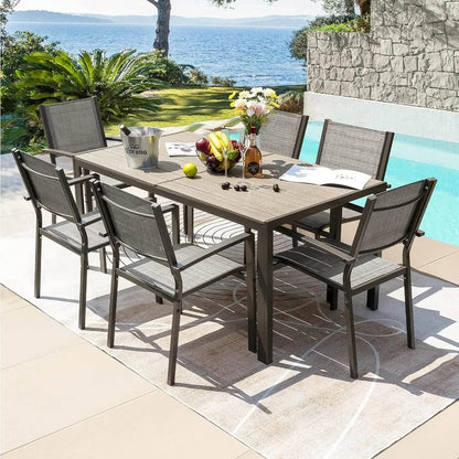 Weather Resistant Table and 6 Stackable Textile Chairs - Loft&Timber