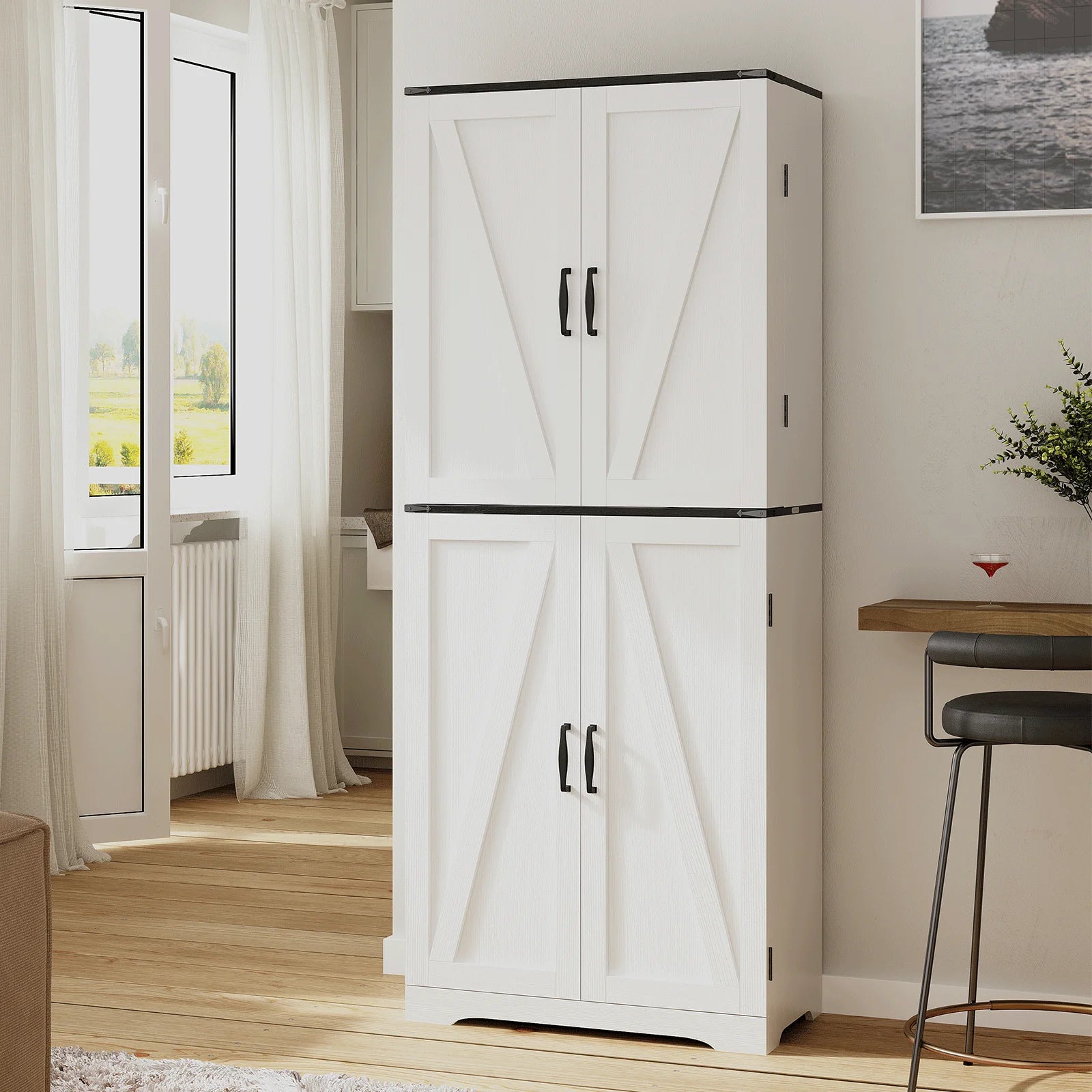 Redlife 72" Kitchen Pantry Storage Cabinet with 8 Shelves 4 Rattan Doors - Loft&Timber