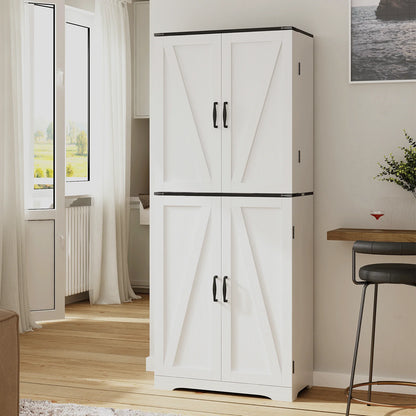 Redlife 72" Kitchen Pantry Storage Cabinet with 8 Shelves 4 Rattan Doors - Loft&Timber