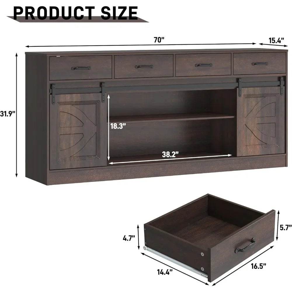 70” Large Sideboard Buffet Cabinet with Storage with 4 Drawers - Loft&Timber