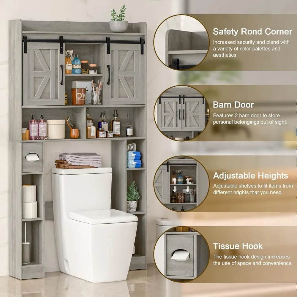farmhouse storage cabinet over toilet with sliding doors, over the toilet storage cabinet, home space-saving toilet rack, for bathroom - Loft&Timber