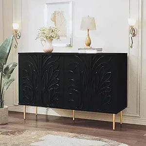 Sideboard Buffet Cabinet with 3D Flower; Accent Cabinet with 4 Doors - Loft&Timber