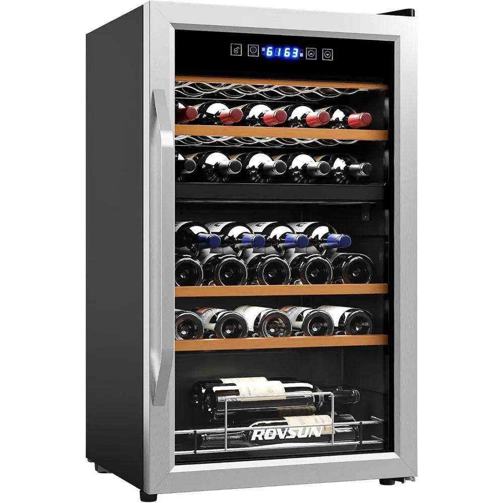 33 Bottle Wine Fridge, Dual Zone Wine and Beverage Refrigerator with Independent Temp & LED Control Panel - Loft&Timber
