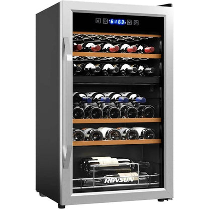 33 Bottle Wine Fridge, Dual Zone Wine and Beverage Refrigerator with Independent Temp & LED Control Panel - Loft&Timber