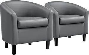 PU Leather Accent Chairs, Modern Barrel Chairs Side Chairs - Loft&Timber