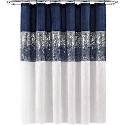 Lush Decor Night Sky Shower Curtain, 72 Inch Width x 84 Inch Height, Navy Blue and White Sequin - Loft&Timber