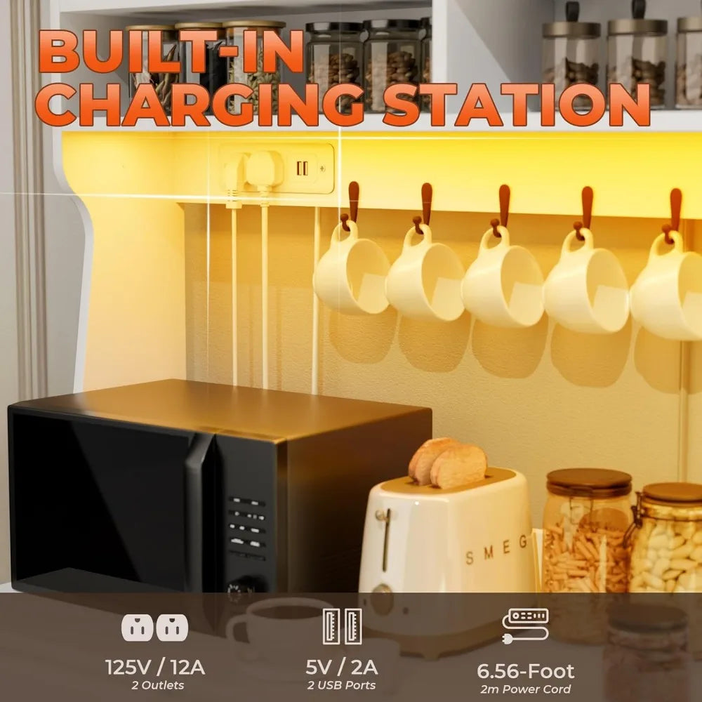 Buffet Sideboard Cabinet w/Power Outlets & LED Light; 58" W x63 H - Loft&Timber