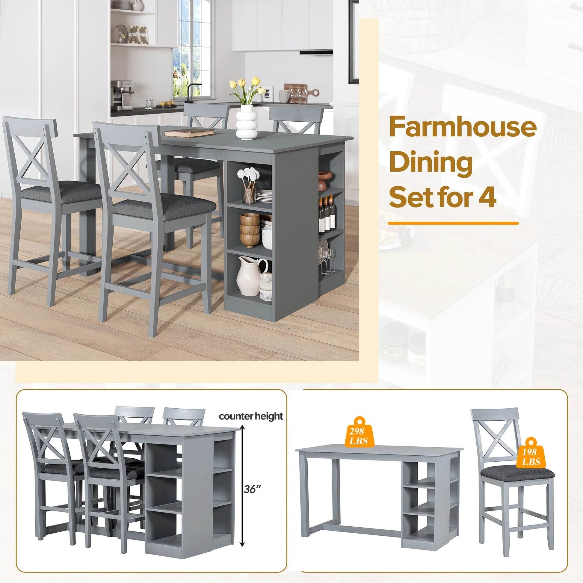 Wood Farmhouse Counter Height Dining Table Set - Loft&Timber