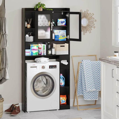Freestanding toilet-top storage cabinet with adjustable shelves and anti-tip feature, arched design - Loft&Timber