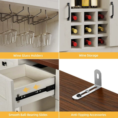 Coffee Bar Cabinet with Power Outlet/Lights, 72" Pantry wers, Tall Liquor Cabin - Loft&Timber