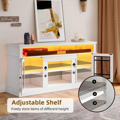 65'' Farmhouse Sideboard Buffet Cabinet with LED Light - Loft&Timber