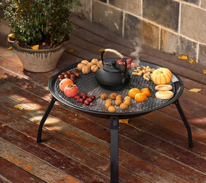 Outdoor Charcoal Fire Pit Portable Iron Fire Bowl with Folding Legs Black-1
