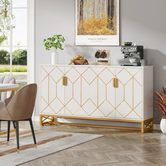 Tribesigns 59" White Gold Buffet Cabinet with Storage - Loft&Timber