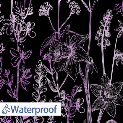 Vintage Black and Purple Boho Shower Curtain with Dark Wildflower Botanical Flowers 72X72"