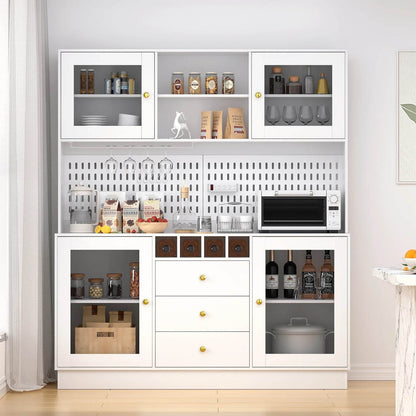 Pantry Cabinet, Kitchen Storage Cabinet, Freestanding Buffet Hutch with Pegboard, Cup Holder, Power Outlet, Black - Loft&Timber