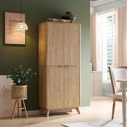 Fluted Kitchen Pantry, 72" Tall Mid Century Modern Storage Cabinet with Adjustable Shelves - Loft&Timber