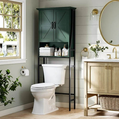 Space-Saving Toilet Storage Cabinet with Barn-Style Doors for Above Toilet Organization - Loft&Timber