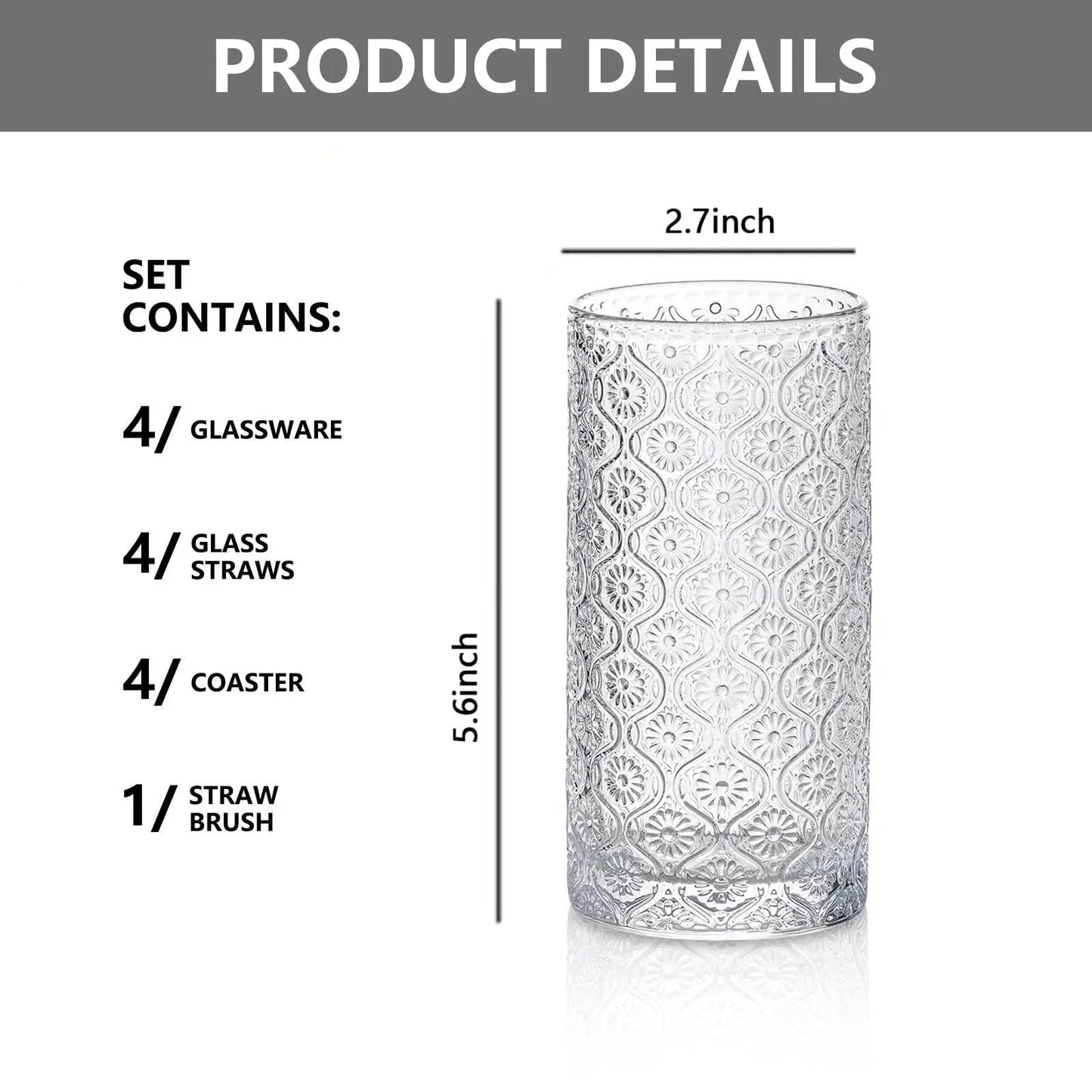 4PCS 350ML Retro Begonia Flower Glass Cups - Loft&Timber