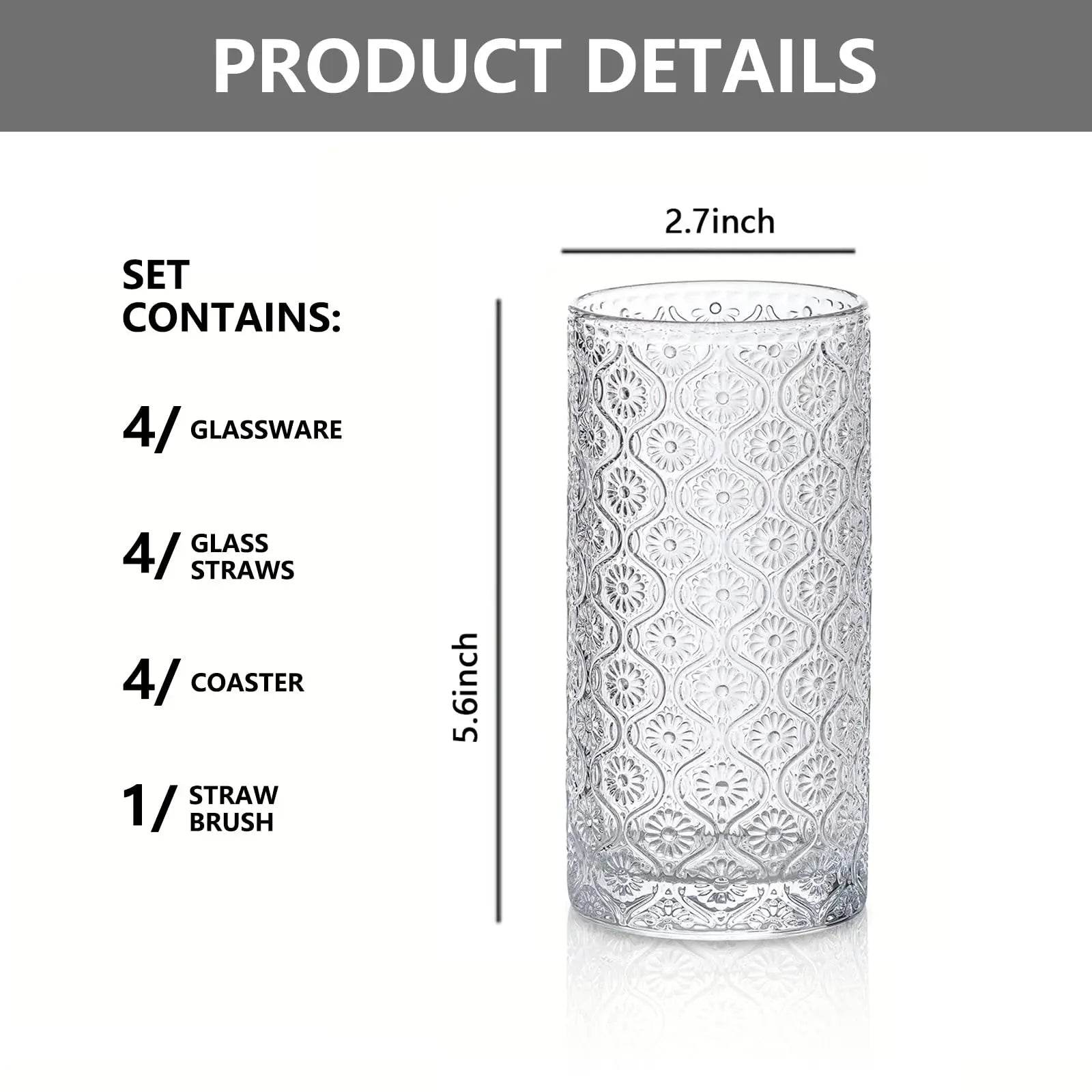 4PCS 350ML Retro Begonia Flower Glass Cups - Loft&Timber