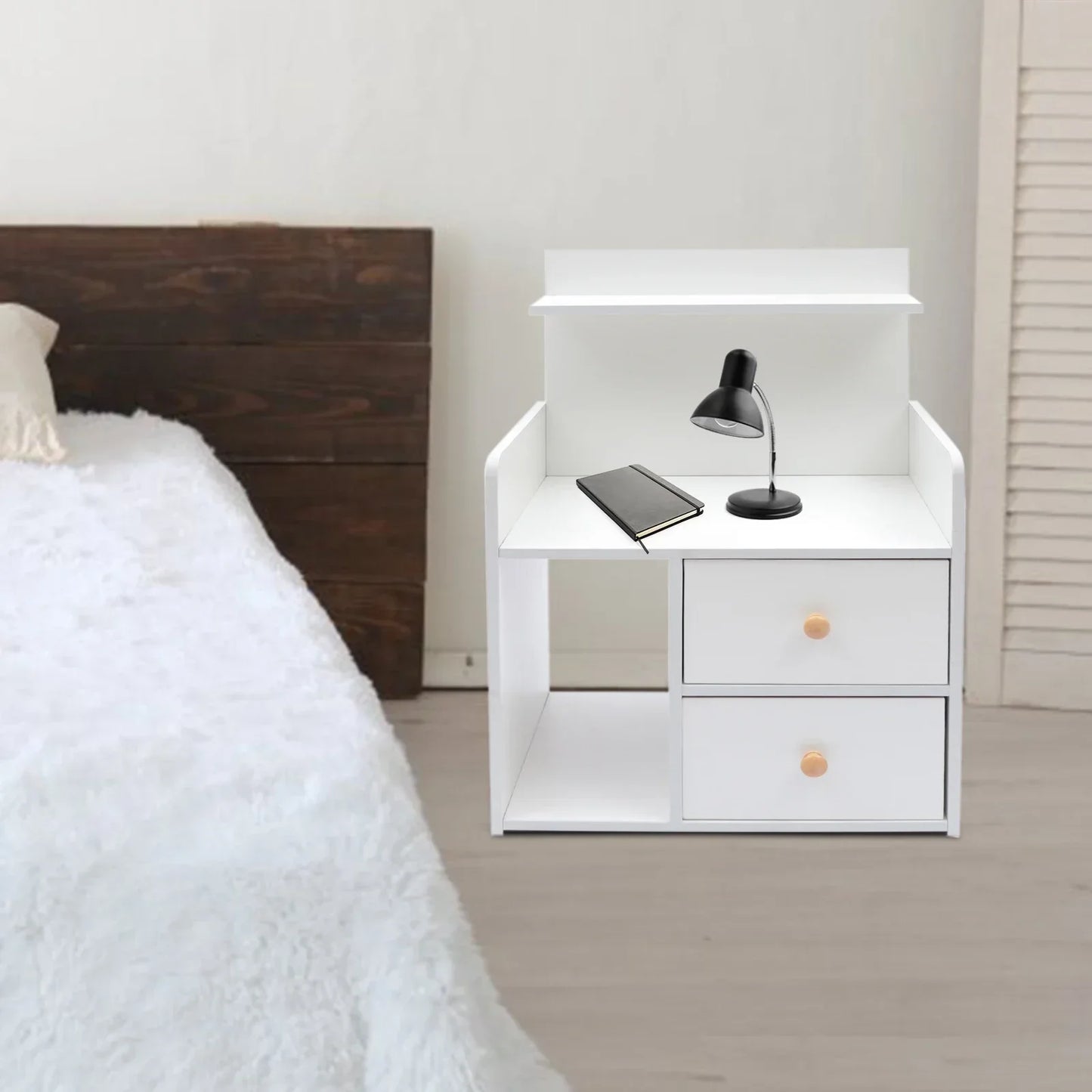 Bymaocar Warm White Nightstand with 2 Drawers, 16.9x10.2x23.6In Compact Bedside Table, Versatile Vanity Dresser for Living Room