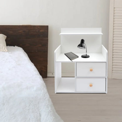 Bymaocar Warm White Nightstand with 2 Drawers, 16.9x10.2x23.6In Compact Bedside Table, Versatile Vanity Dresser for Living Room