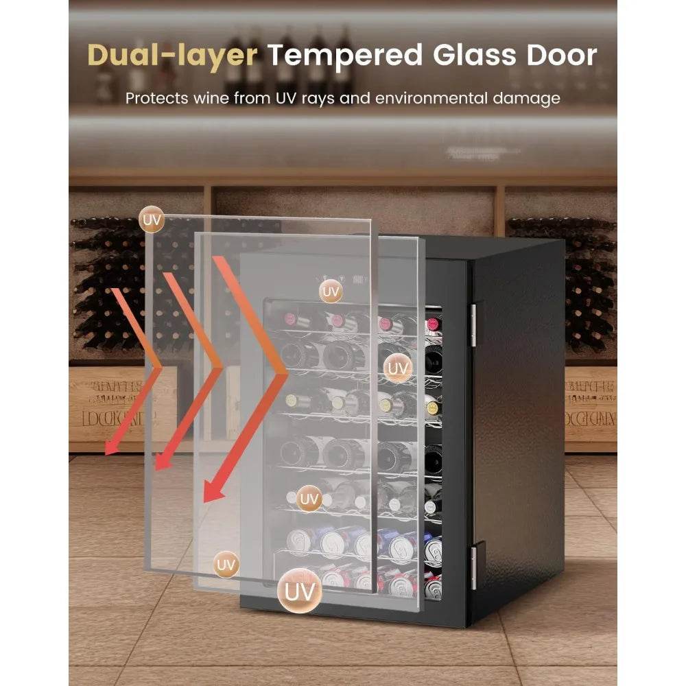 Wine Cooler Refrigerator - 45 Bottle Mini Wine Fridge with Glass Door - Loft&Timber