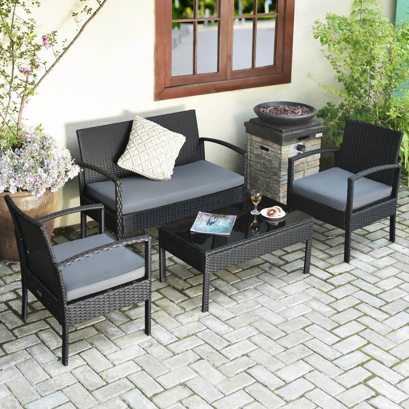 4 PCS Patio Rattan Furniture Set Garden Deck - Loft&Timber