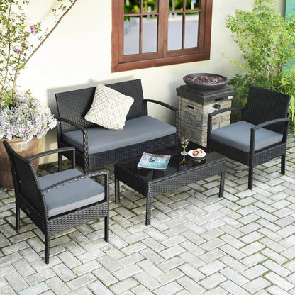 4 PCS Patio Rattan Furniture Set Garden Deck - Loft&Timber