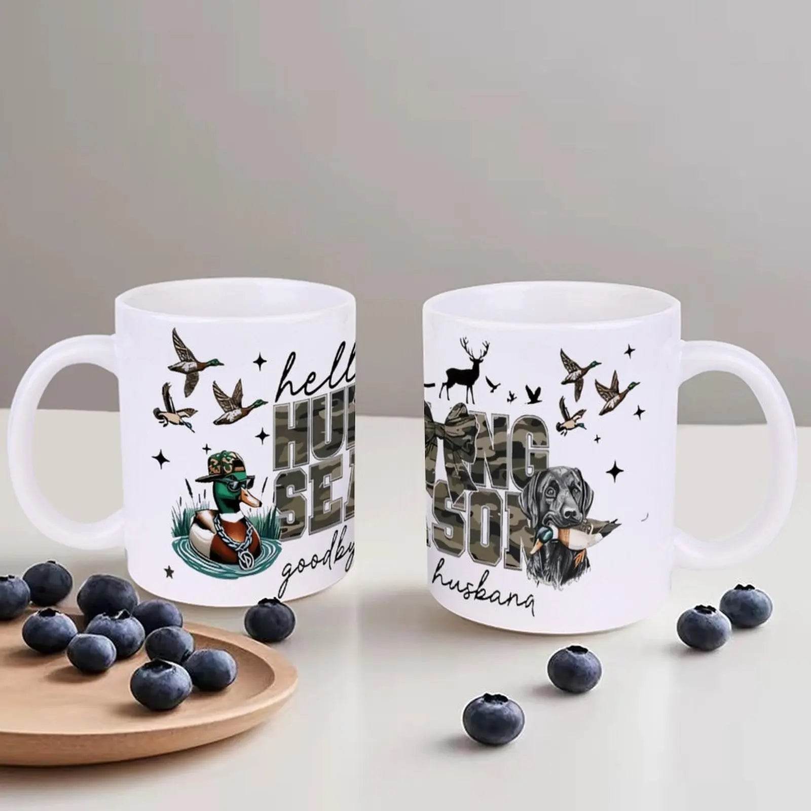 Hello Hunting Season Goodbye Husband Ceramic Coffee Mug Bible Verse Ceramic Cup, 330ml White Ceramic Sublimation Cup - Loft&Timber