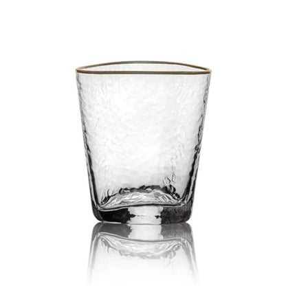 Stylish Whiskey Glasses Set of 4 10 oz Gold Rimmed Hammered Lowball Glasses - Loft&Timber
