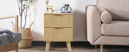 Fluted Nightstands, Mid Century Modern Drawer Dresser for Bedroom, Small Night Stand Side Table End Table with Wood D