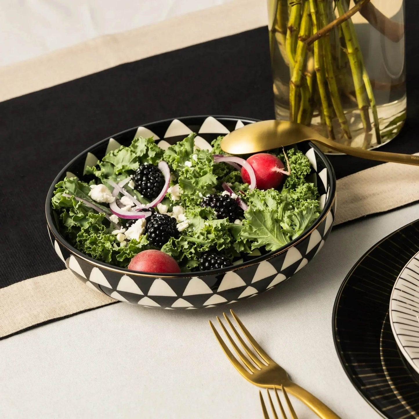 Premium Black White Ceramic Bowls 4-Pack - Loft&Timber