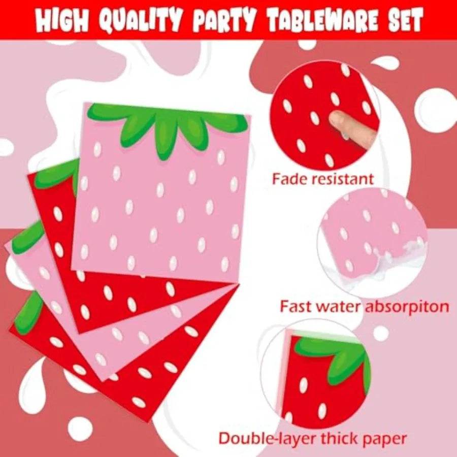 Strawberry Party napkins 6.5 x 6.5 Ih Pink and Red Strawberries - Loft&Timber