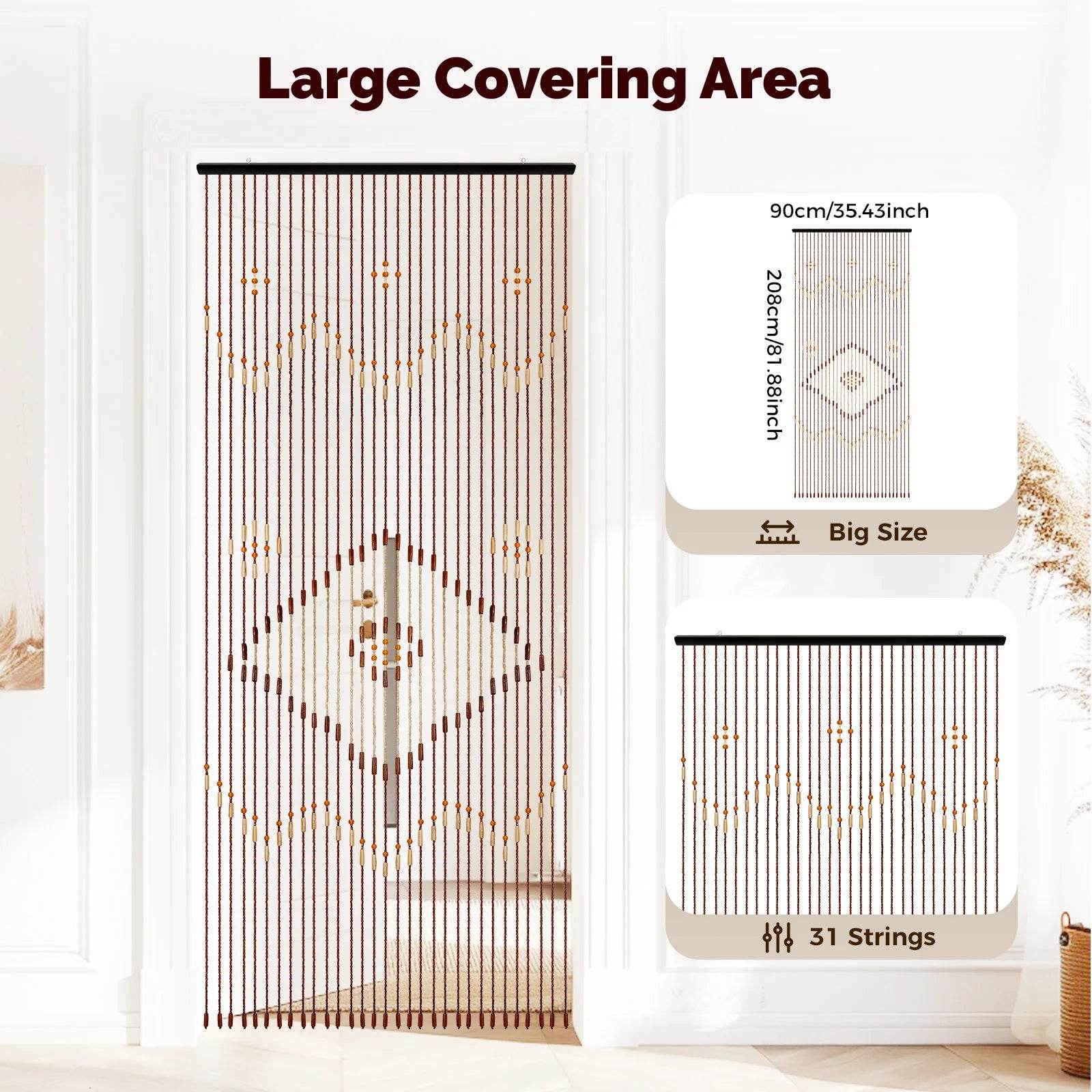 90x208cm 31 Line Retro Wooden Bead Curtain Door - Loft&Timber