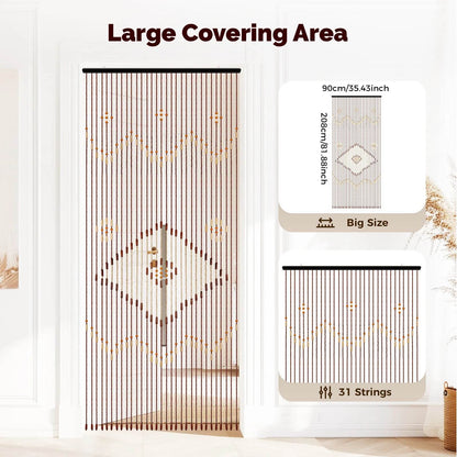 90x208cm 31 Line Retro Wooden Bead Curtain Door - Loft&Timber