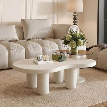 Modern 2-in-1 Irregular Cloud Coffee Table Set with Nesting Glass End Table - Loft&Timber