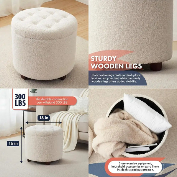 Round Storage Ottoman from Ornavo: Versatile Pouf for Living Room and Bedroom
