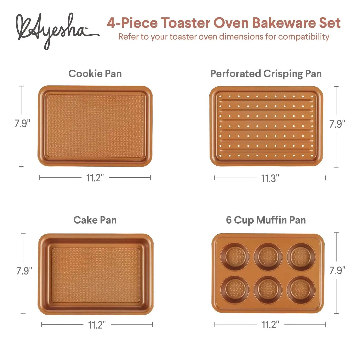 Ayesha 4-Piece Bakeware Toaster Oven Baking Set, Copper - Loft&Timber