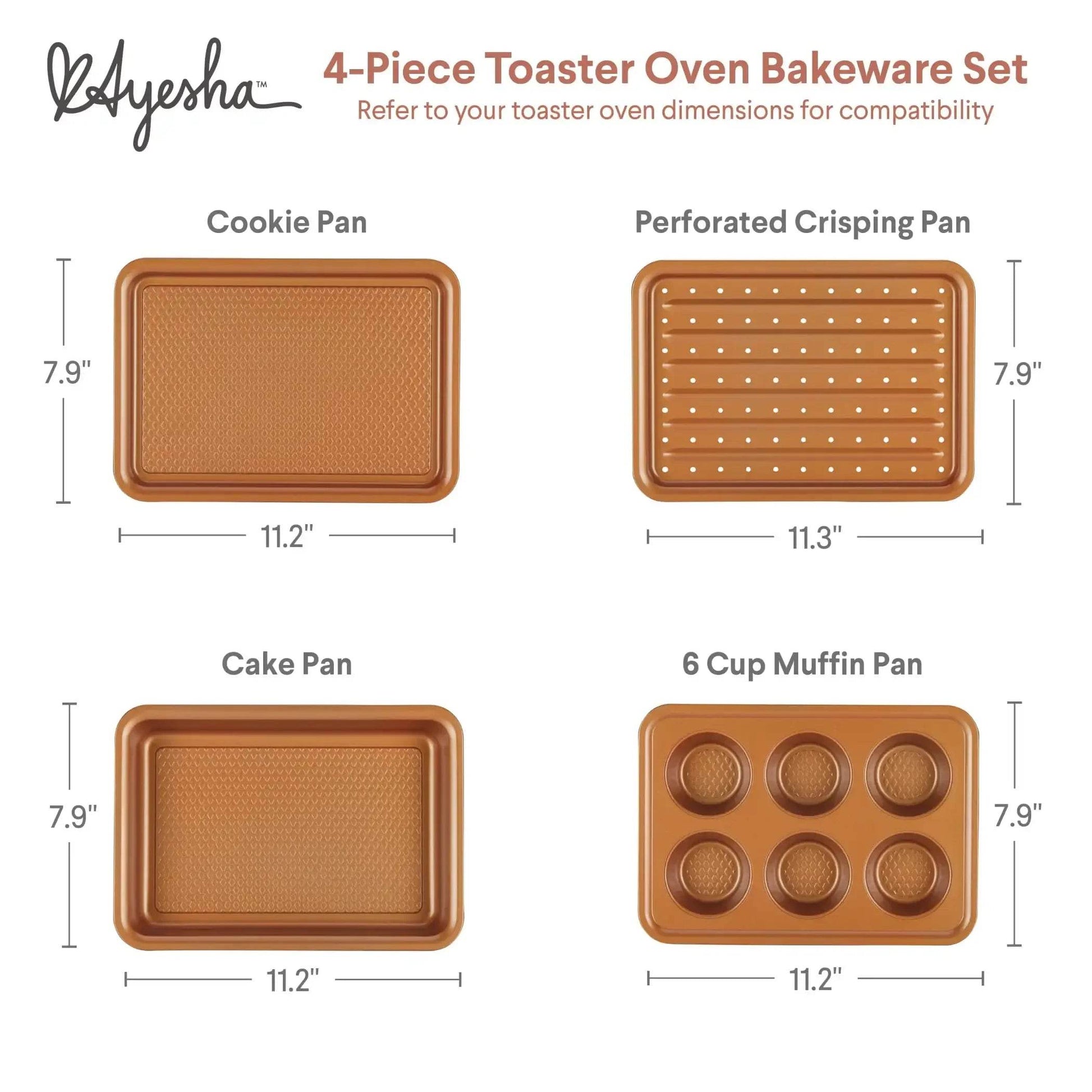 Ayesha 4-Piece Bakeware Toaster Oven Baking Set, Copper - Loft&Timber