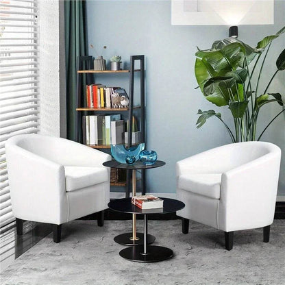 White Accent Faux Leather Barrel Chairs, Modern Comfy Club Chairs with Sturdy Wood Legs for Bedroom/Reading/Room/Waiting Room - Loft&Timber