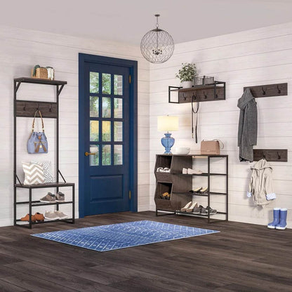 2pc Wall Mount Coat Rack Organizer Weathered Woodgrain - Loft&Timber