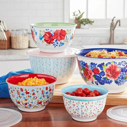 10-Piece Melamine Mixing Bowl Set Heritage Floral Nesting Bowls - Loft&Timber