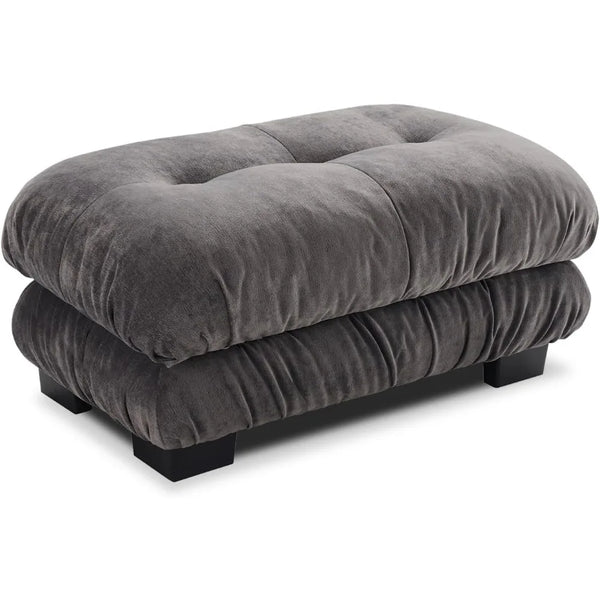 Chenille Upholstered Ottoman Footstool with Cushion for Sectional Sofa Couch 300lbs for Living Room, Drak Grey