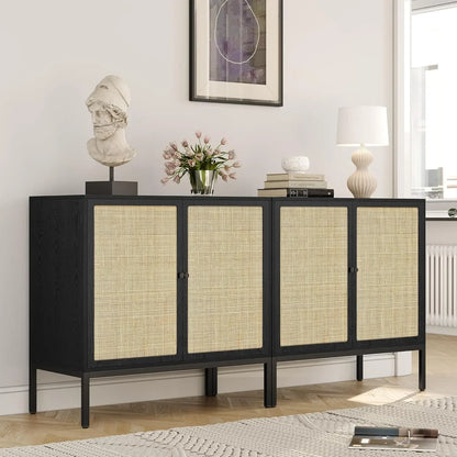 63" Wide Set of 2 Sideboard Cabinet with Natural Rattan Decorated Doors - Loft&Timber